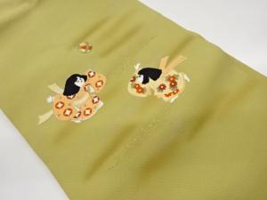 ふくれ織金彩童子・毬模様刺繍名古屋帯